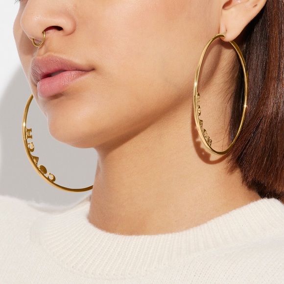 Coach Signature Large Hoop Earrings - Picture 1 of 4